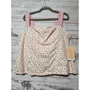 Blogilates Tiny Bows Corset Tank Pink Floral Square Neck Active Top 3X NWT
